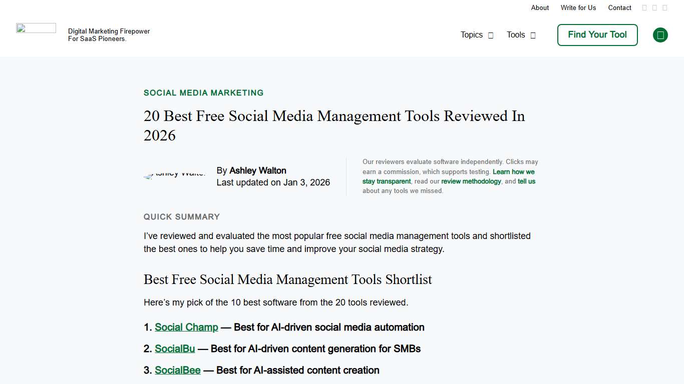 20 Best Free Social Media Management Tools Reviewed In 2026